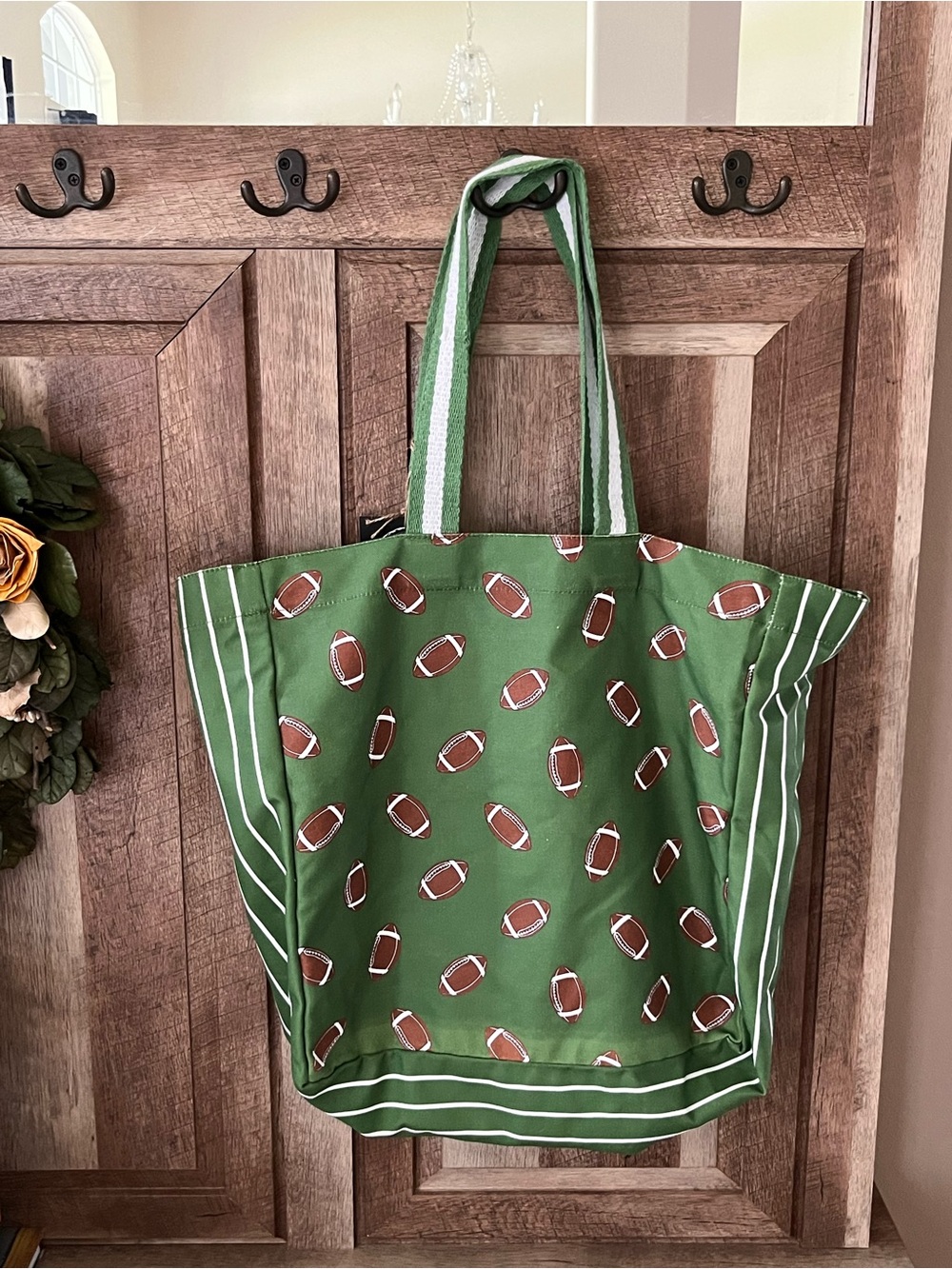 Green Football Canvas Tote Bag – Perfect Game Day Tailgate Shoulder Bag